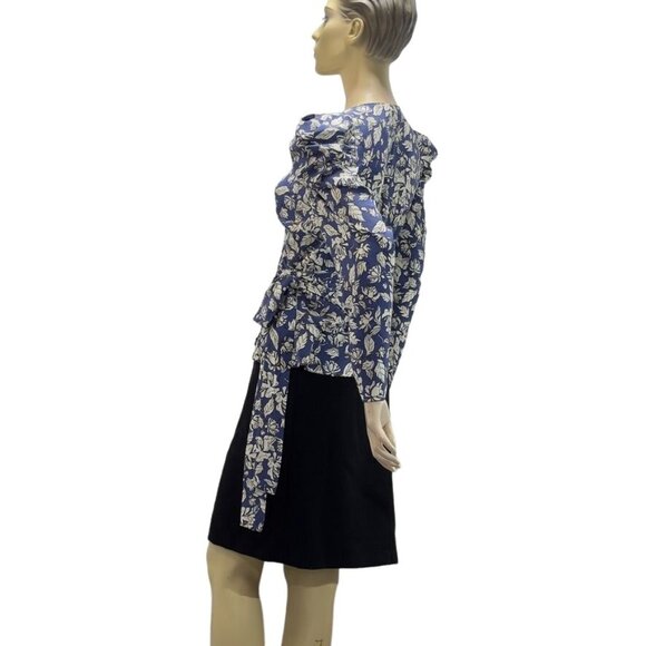 ASTR The LABEL Top Polyester Royal Blue Floral Attached Side Tie Wrap Puffed Gat - Picture 12 of 16